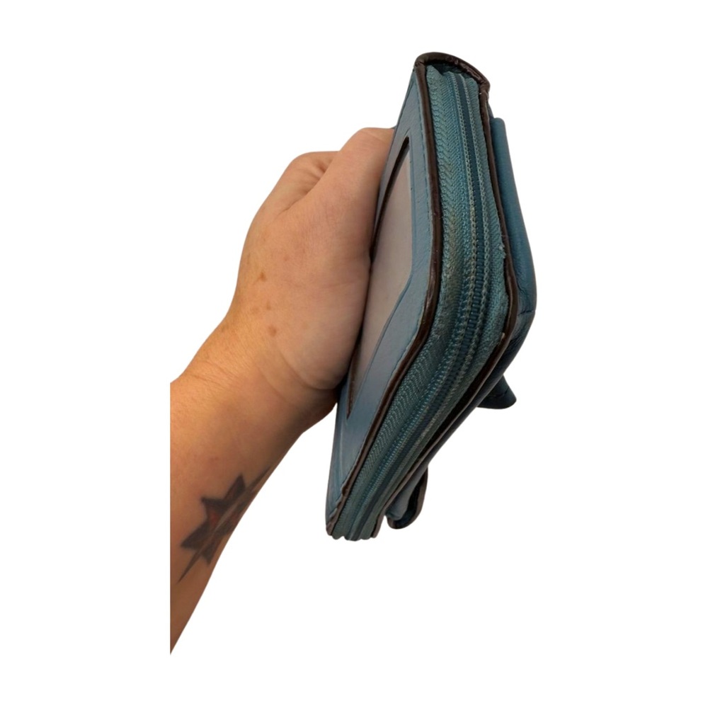 Coach Teal Blue Leather Turnlock Wristlet Wallet Zip Around ID Window - Picture 5 of 13